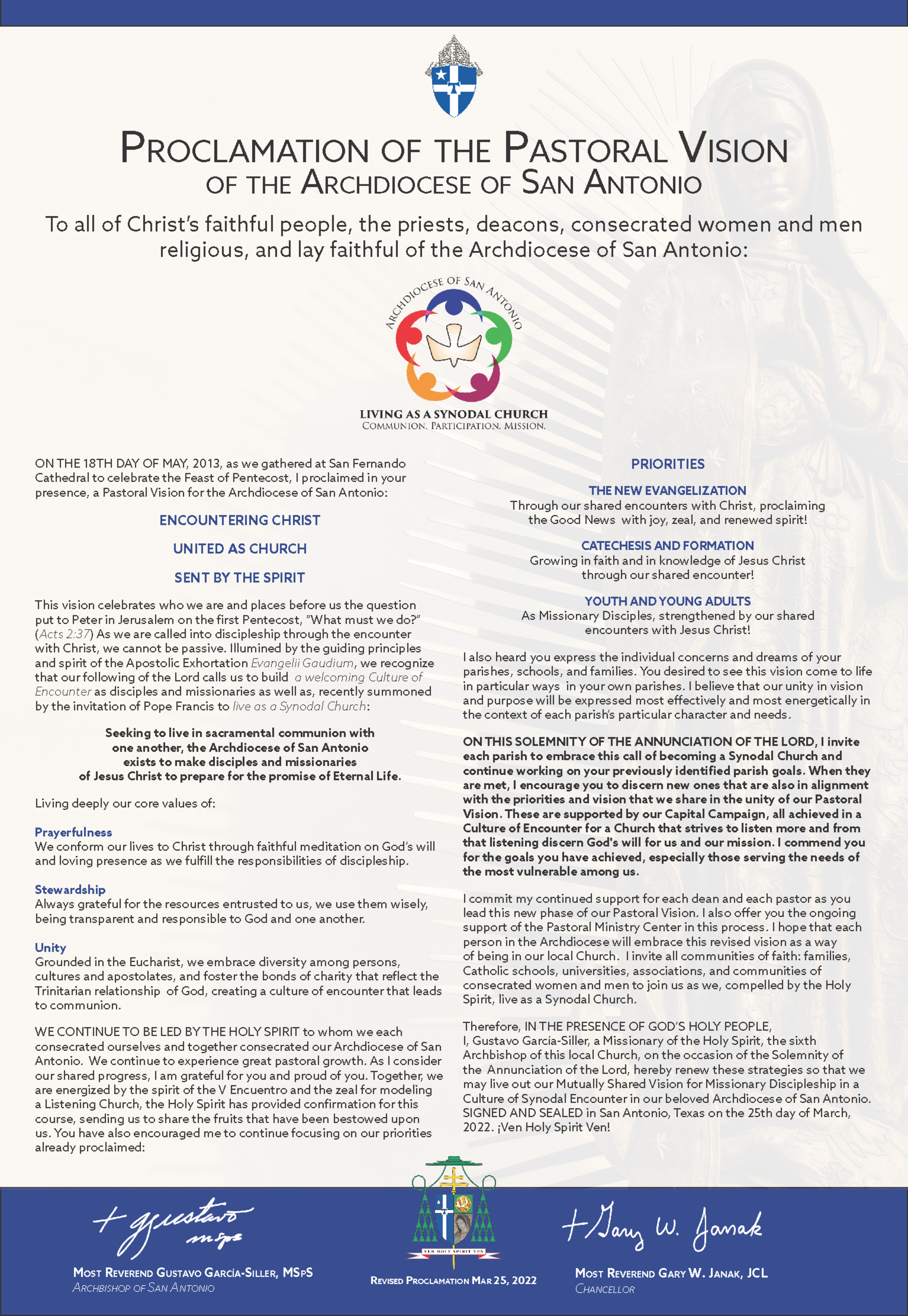 Proclamation Of The Pastoral Vision Poster 2022 Page 1