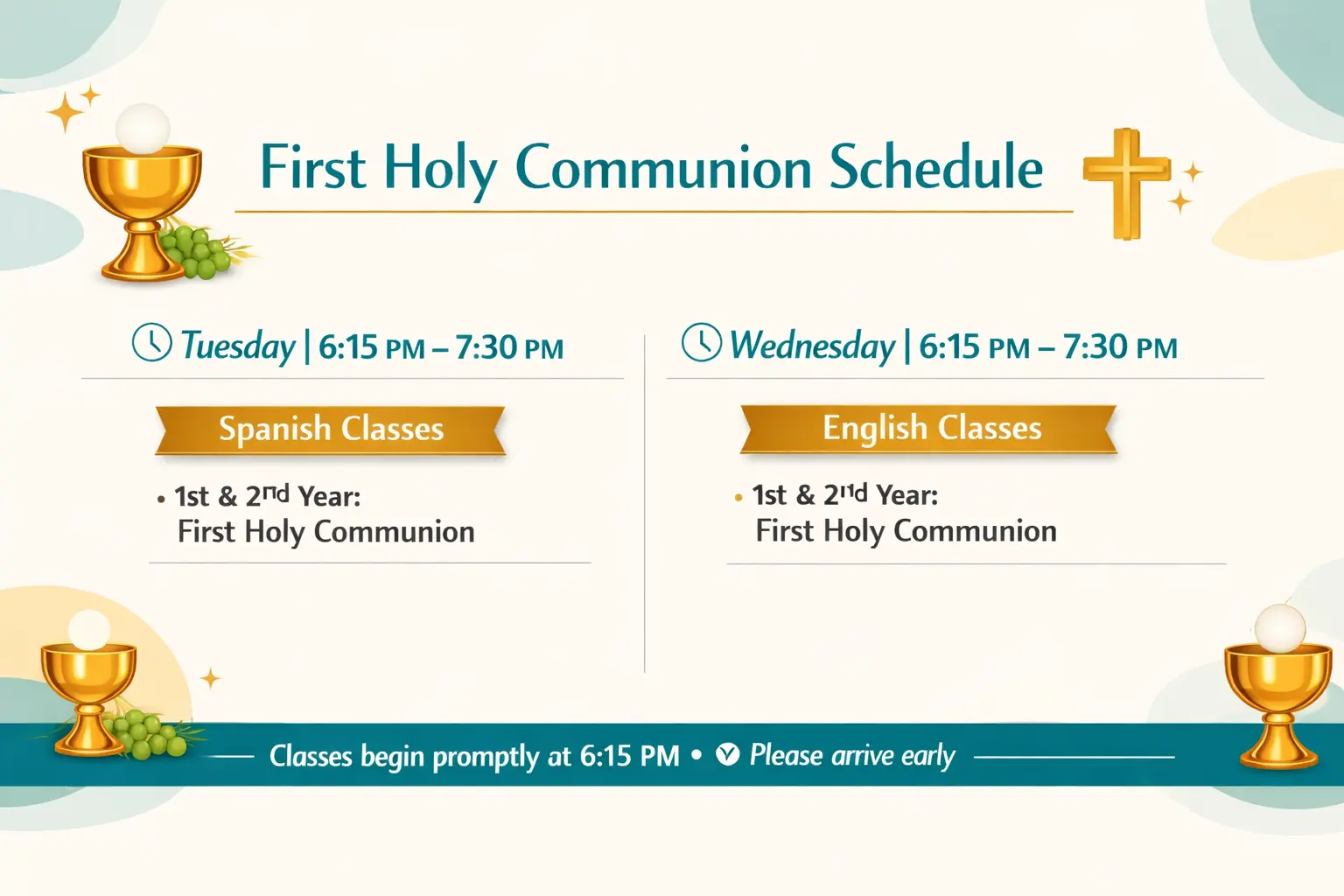 First Holy Communion Schedule