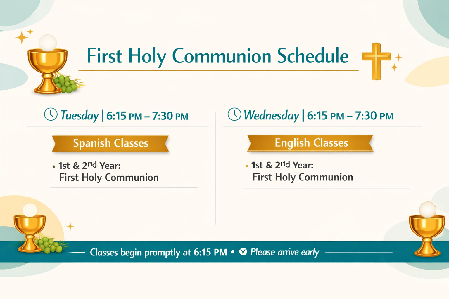 First Holy Communion Schedule
