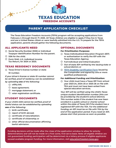 Tefa Parent Application Checklist